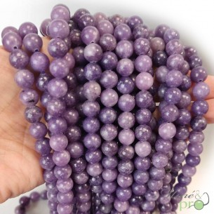 Lépidolite A en perles rondes 8mm - fil complet