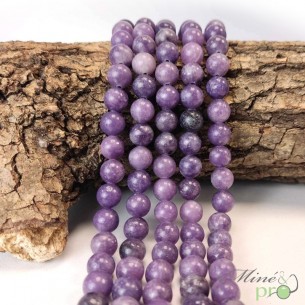 Lépidolite A en perles rondes 8mm - fil complet