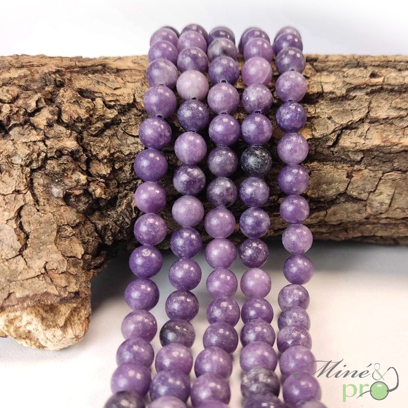 Lépidolite A en perles rondes 8mm - fil complet