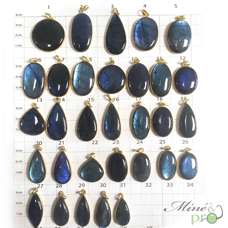 Labradorite bleue - pendentifs cerclés dorés