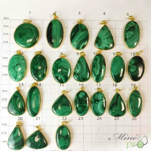 Malachite - pendentifs cerclés dorés