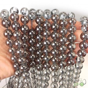 Aqua aura quartz grise en perles rondes 10mm - fil complet