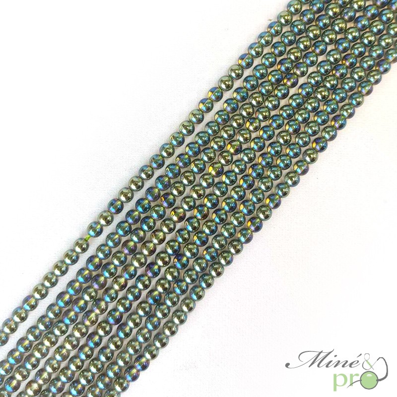 Aqua aura quartz en perles rondes 4mm - fil complet