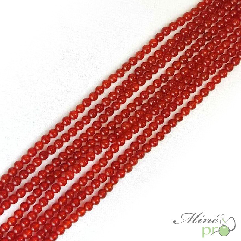 Cornaline unie en perles rondes 4mm - fil complet - grossiste perles pierres naturelles