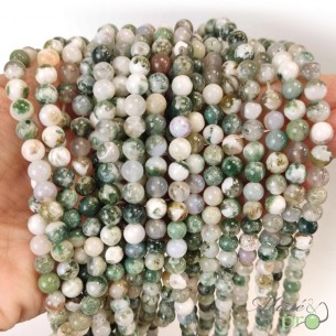 Agate arbre en perles rondes 6mm - fil complet - grossiste perles naturelles