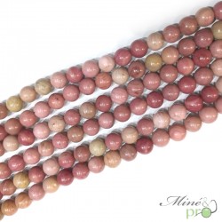 Rhodonite rose naturelle en perles rondes 8mm - fil complet