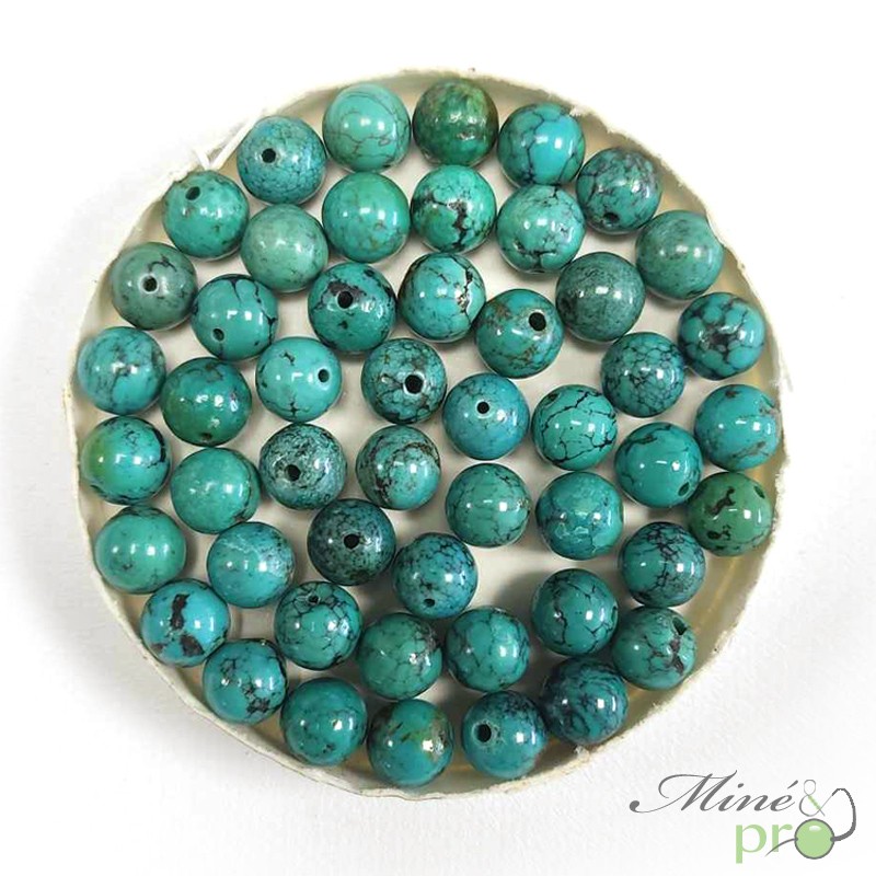 Turquoise véritable d'Hubei en perles rondes 6mm - lot de 10 - grossiste perles naturelle Lithotherapie Bouches du Rhone