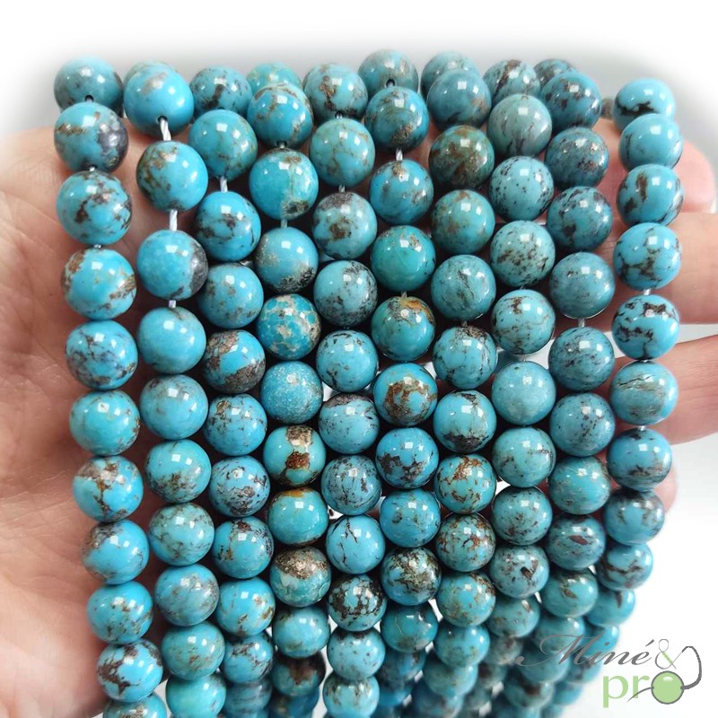 Bracelet Turquoise 8mm Perles Rondes Élastique Résistant - Neuf