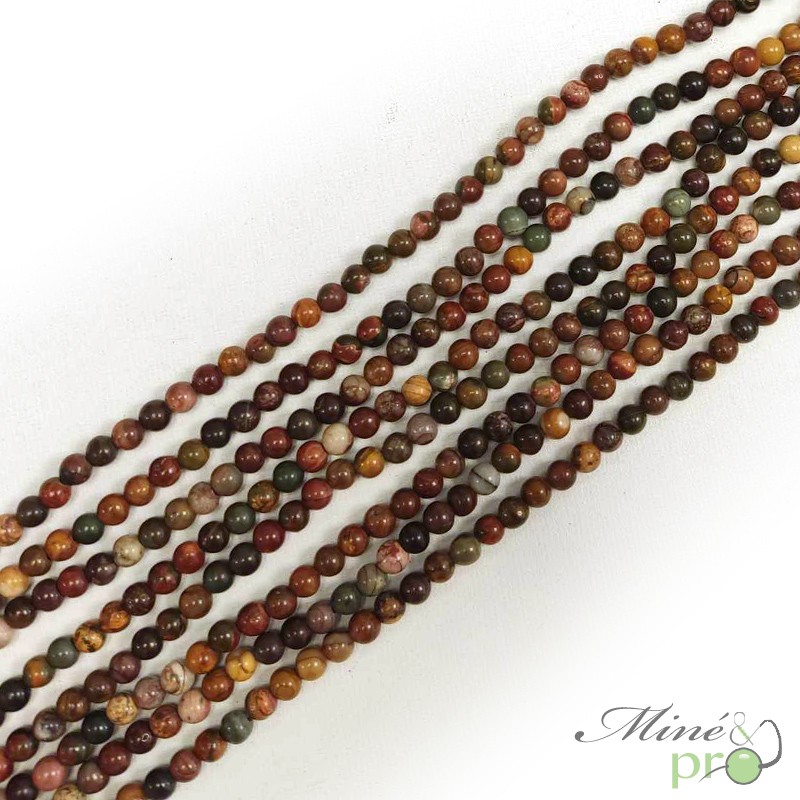 Jaspe picasso A en perles rondes 4mm - fil complet