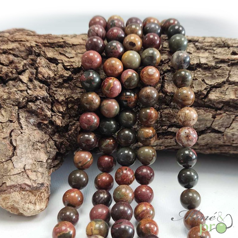Jaspe picasso A en perles rondes 8mm - fil complet