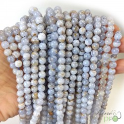 Calcédoine bleue B en perles rondes 6mm - fil complet