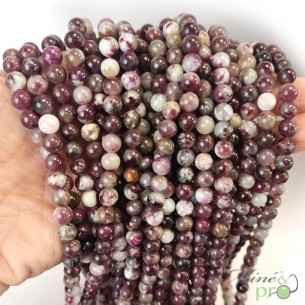 Tourmaline rose A en perles rondes 6mm - fil complet