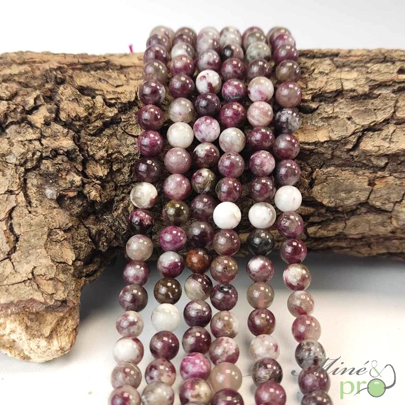 Tourmaline rose A en perles rondes 6mm - fil complet