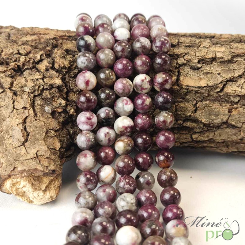 Tourmaline rose A en perles rondes 8mm - fil complet
