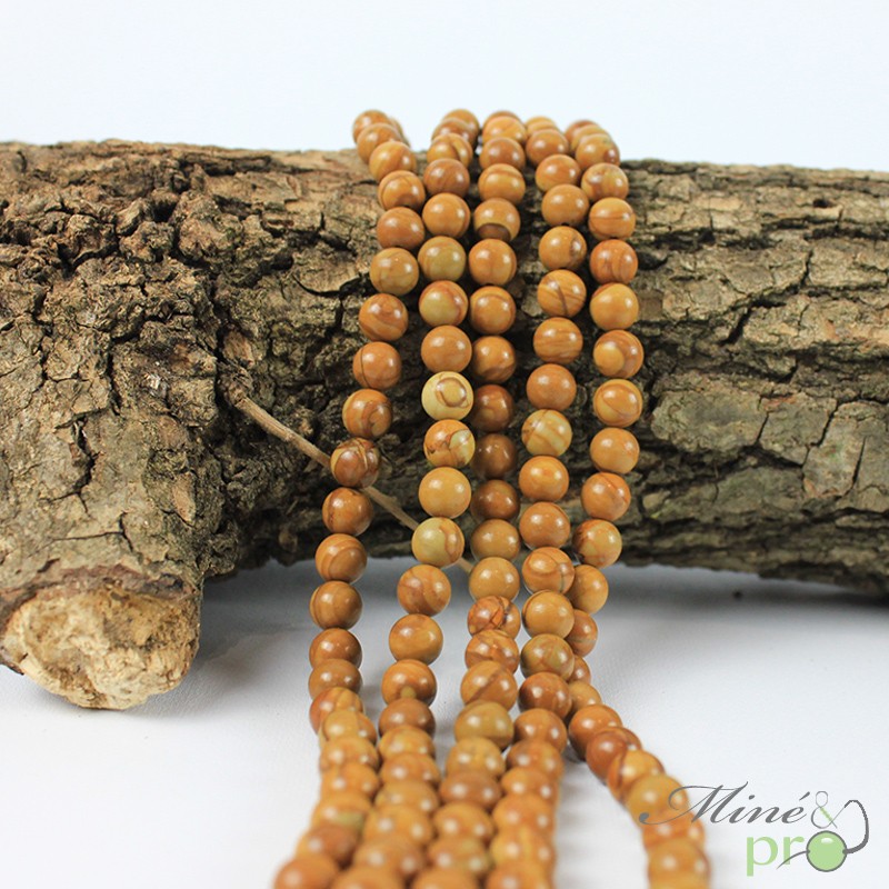 Jaspe bois en perles rondes 6mm - fil complet