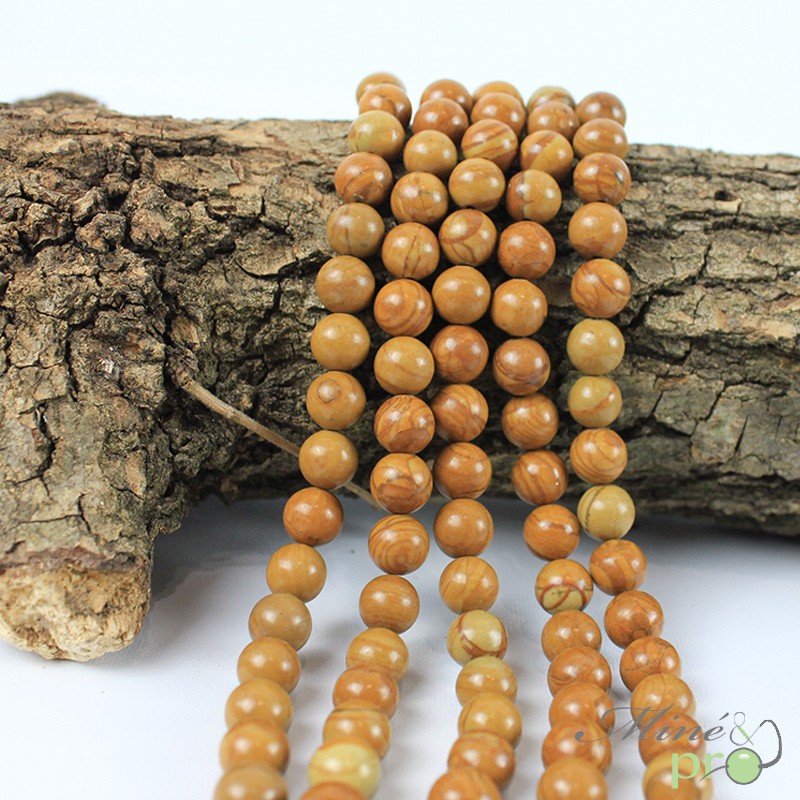 Jaspe bois en perles rondes 8mm - fil complet
