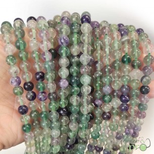 Fluorite mixte en perles rondes 6mm - fil complet