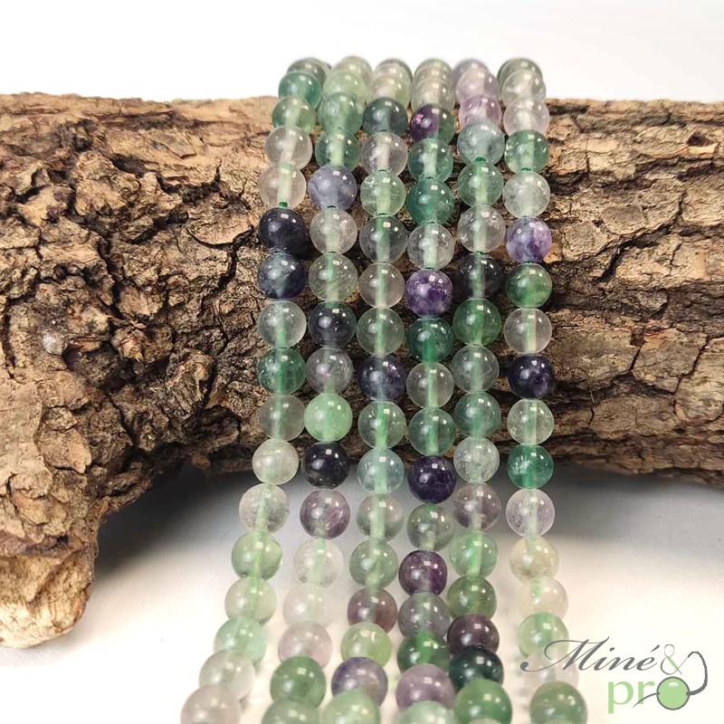 Fluorite mixte en perles rondes 6mm - fil complet