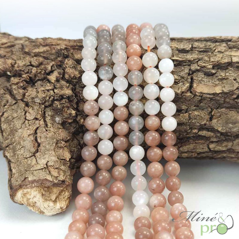 Pierre de lune mixte A en perles rondes 6mm - fil complet