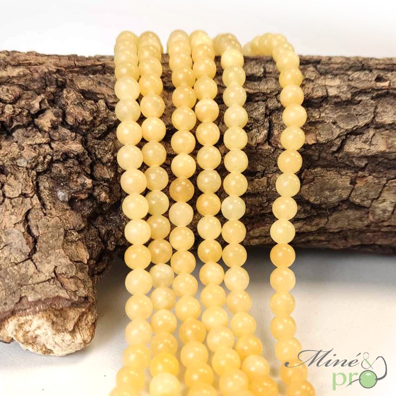 Calcite jaune A+ en perles rondes 6mm - fil complet
