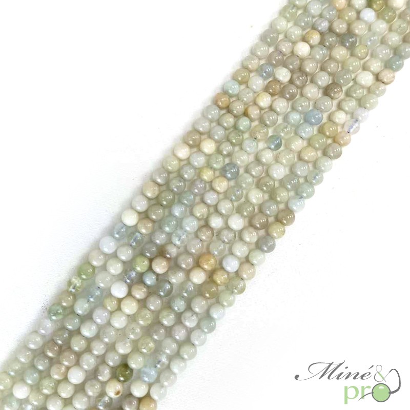 Aigue marine mixte en perles rondes 4mm - fil complet