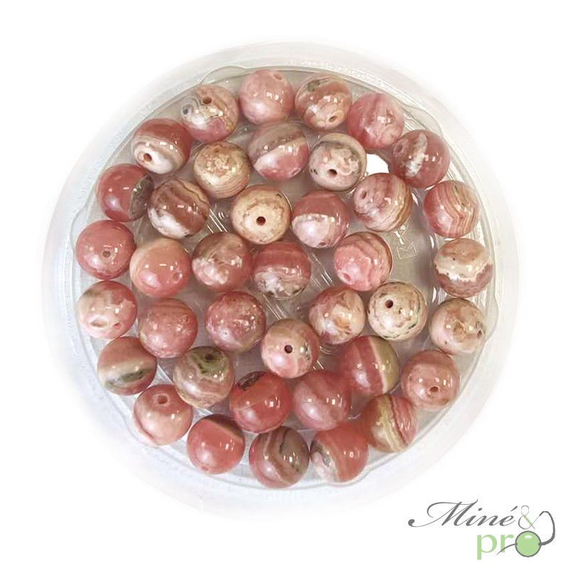 Rhodochrosite en perles rondes 8mm - lot de 10