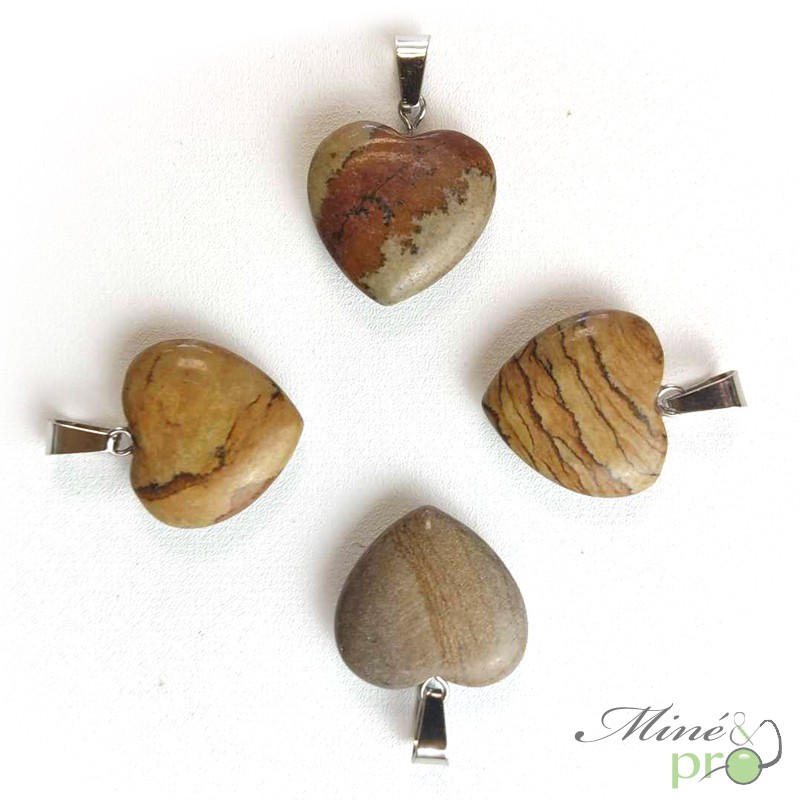 Jaspe paysage - pendentif en forme de coeur 2cm