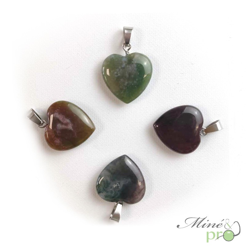 Agate mousse - pendentif en forme de coeur 1,5cm