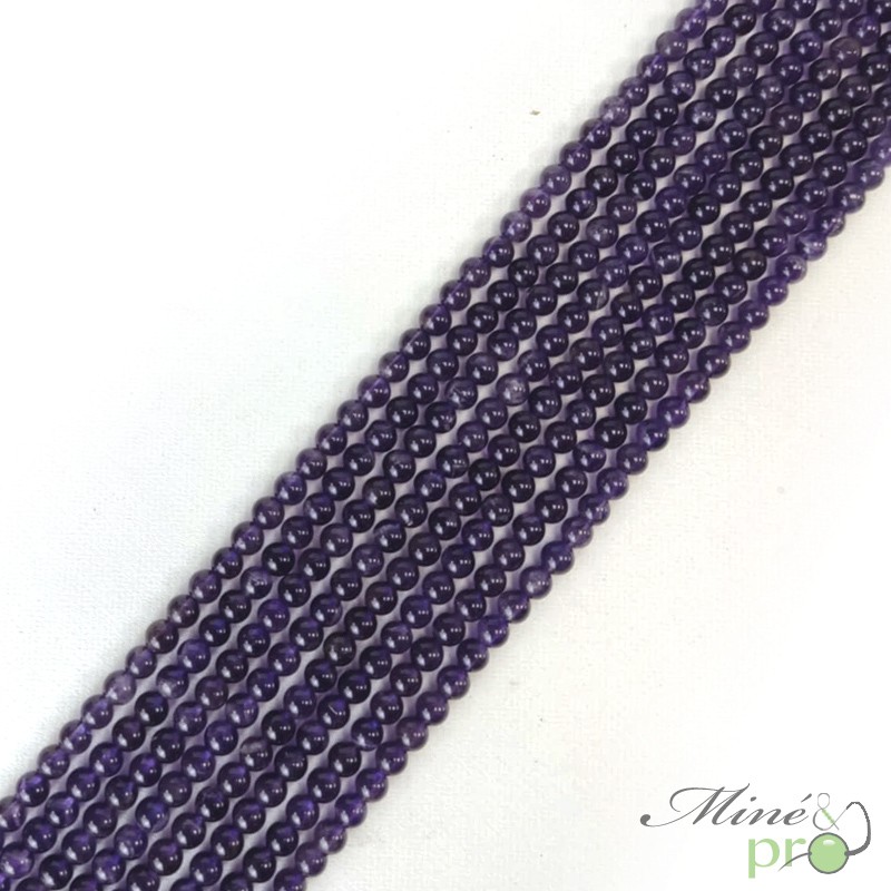 Améthyste A en perles rondes 4mm - fil complet Améthyste A en perles rondes 4mm - fil complet