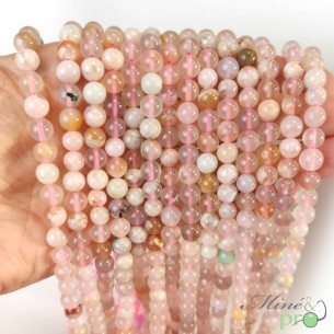Agate fleur de cerisier en perles rondes 6mm - fil complet