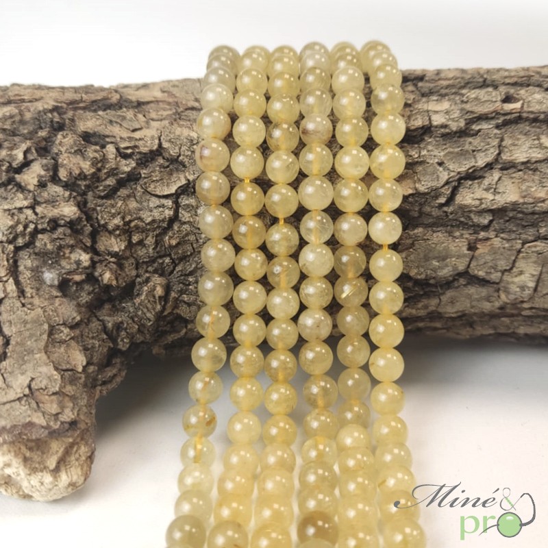 Quartz rutile en perles rondes 6mm - fil complet