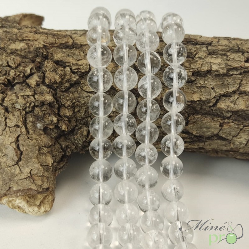 Cristal de roche AB+ en perles rondes 10mm - fil complet