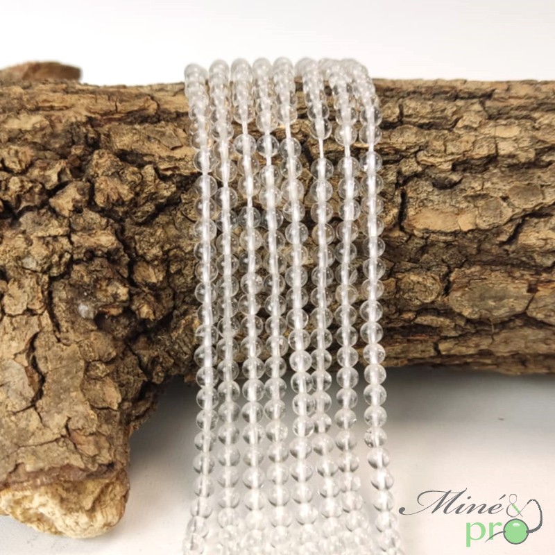 Cristal de roche A en perles rondes 4mm - fil complet