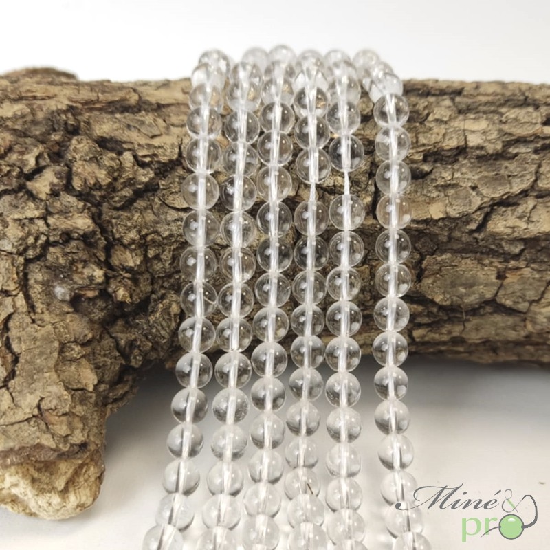 Cristal de roche A+ en perles rondes 6mm - fil complet