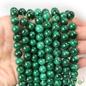 Malachite A+ en perles rondes 8mm - fil complet