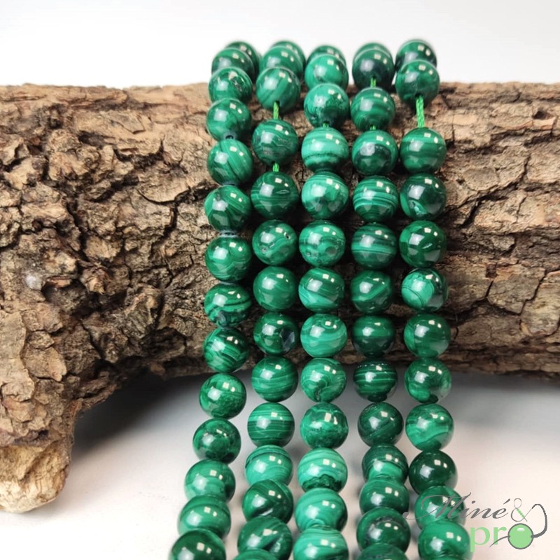 Malachite A+ en perles rondes 8mm - fil complet