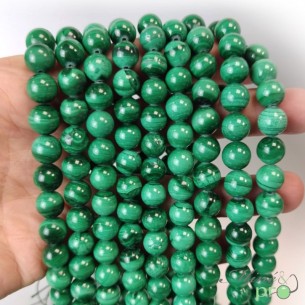 Malachite claire en perles rondes 8mm - fil complet - grossiste perles en pierres naturelles