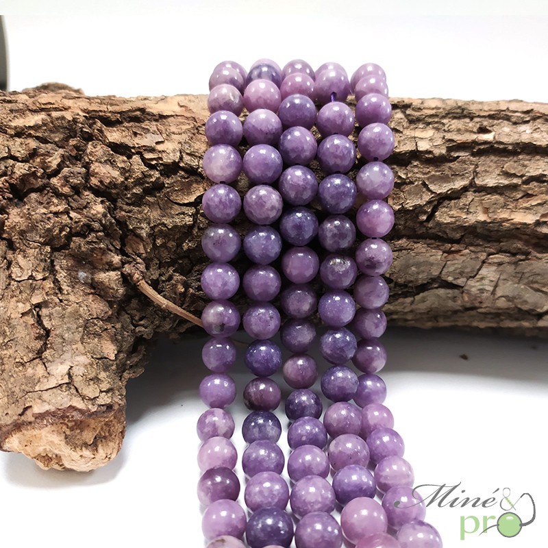 Lépidolite A en perles rondes 8mm - fil complet Lépidolite A en perles rondes 8mm - fil complet