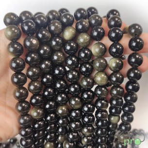 Obsidienne dorée A en perles rondes 10mm - fil complet