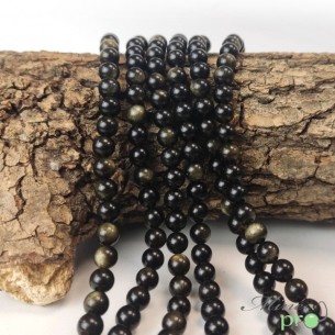 Obsidienne dorée en perles rondes 6mm - fil complet