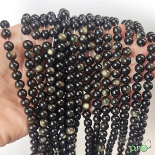 Obsidienne dorée en perles rondes 6mm - fil complet