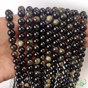 Obsidienne dorée A+ en perles rondes 8mm - fil complet