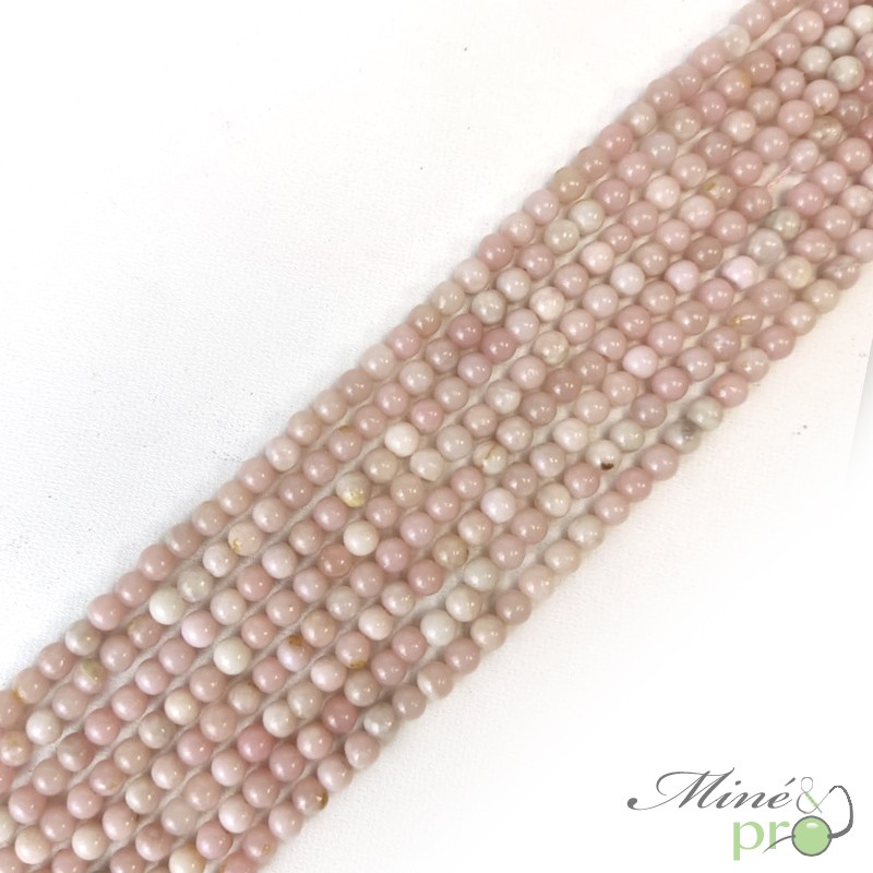 Opale rose A en perles rondes 4mm - fil complet