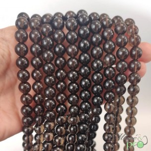 Quartz fumé naturel en perles rondes 8mm - fil complet