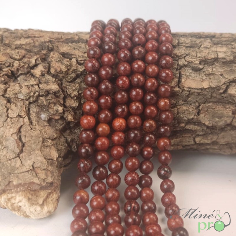 Bois rouge en perles rondes 6mm - fil complet Bois rouge en perles rondes 6mm - fil complet