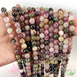 Tourmaline mixte AB en perles rondes 8mm - fil complet