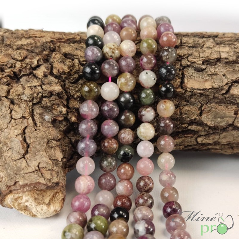 Tourmaline mixte AB en perles rondes 8mm - fil complet Tourmaline mixte AB en perles rondes 8mm - fil complet
