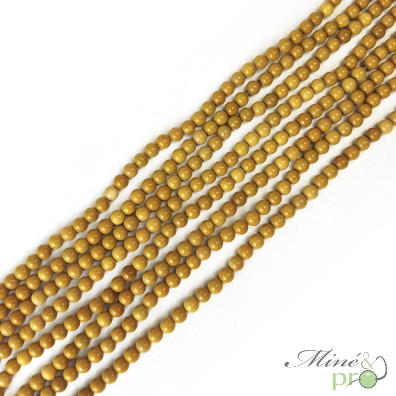 Jaspe jaune A+ en perles rondes 4mm - fil complet
