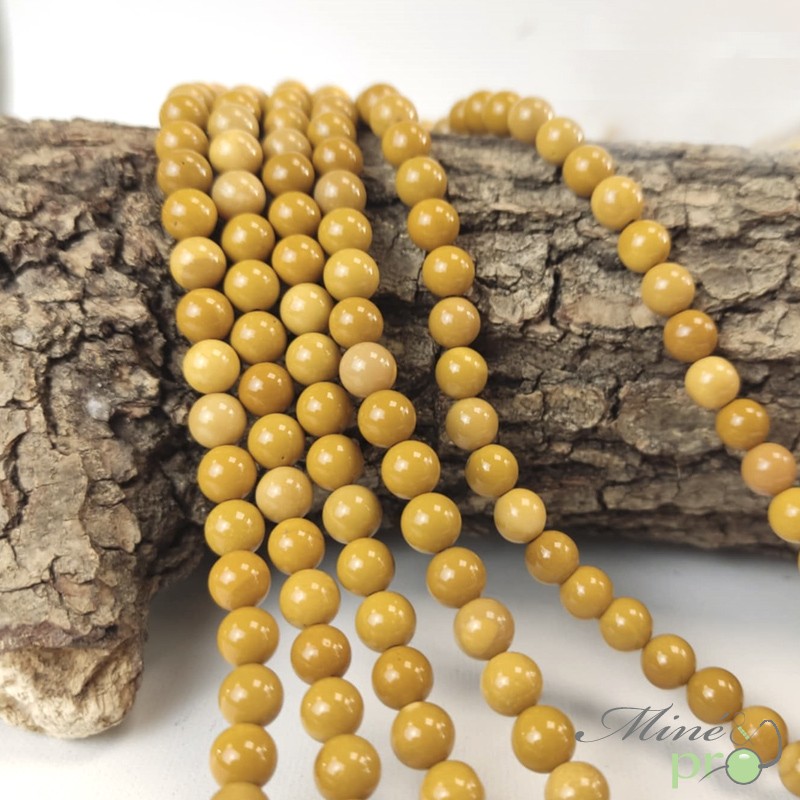 Jaspe jaune A en perles rondes 6mm - fil complet