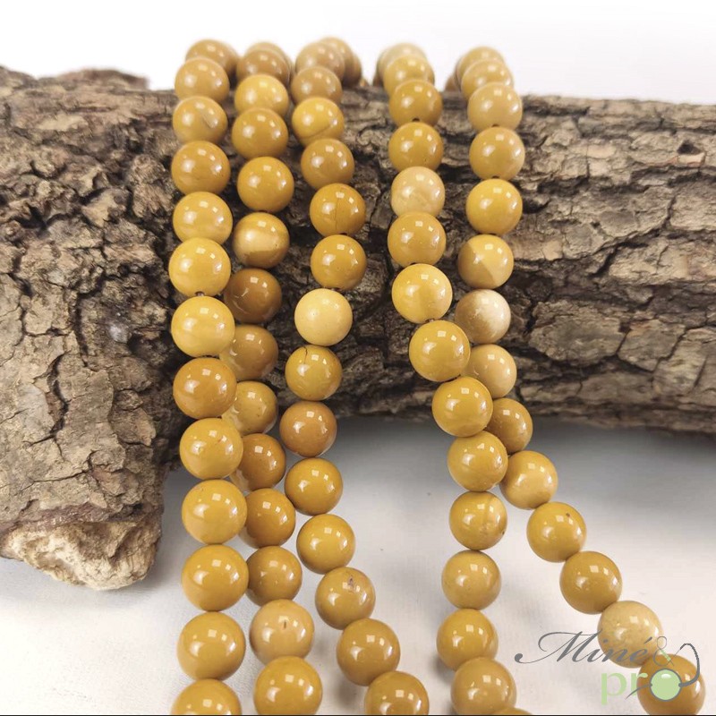 Jaspe jaune A en perles rondes 8mm - fil complet